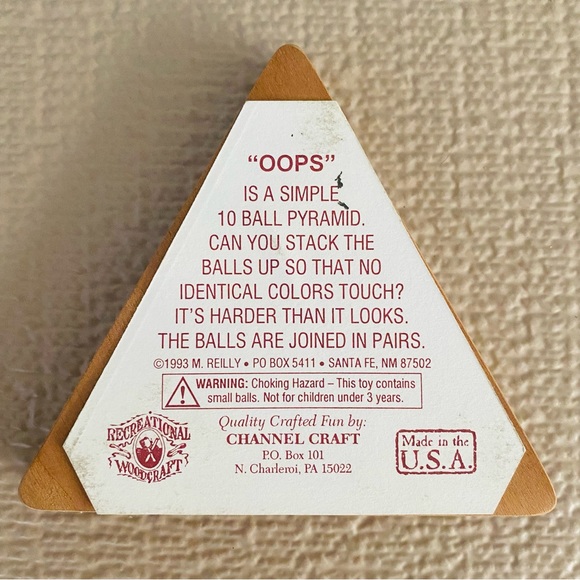 Vintage “Oops” 10 ball pyramid puzzle, c 1993, wooden - Picture 3 of 8